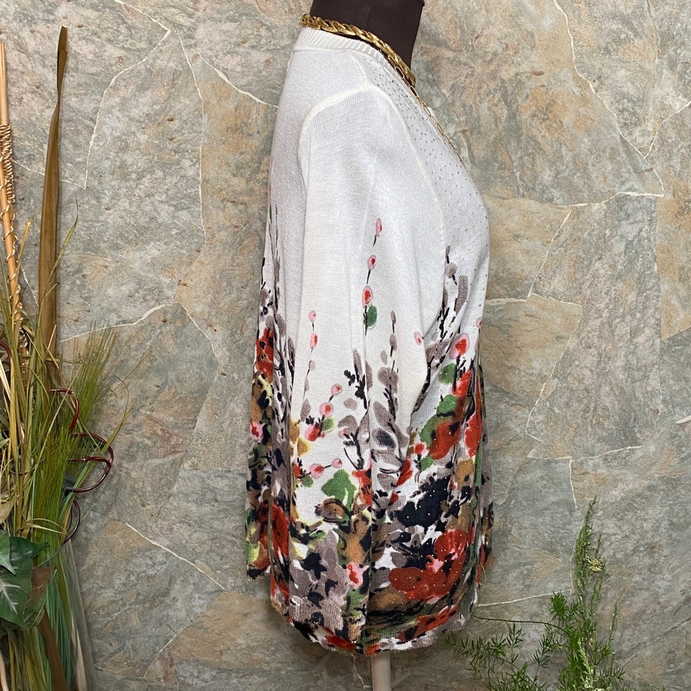 Rebecca Malone Floral shirt top blouse tunic sweater pull over chic xl knit - Picture 8 of 14